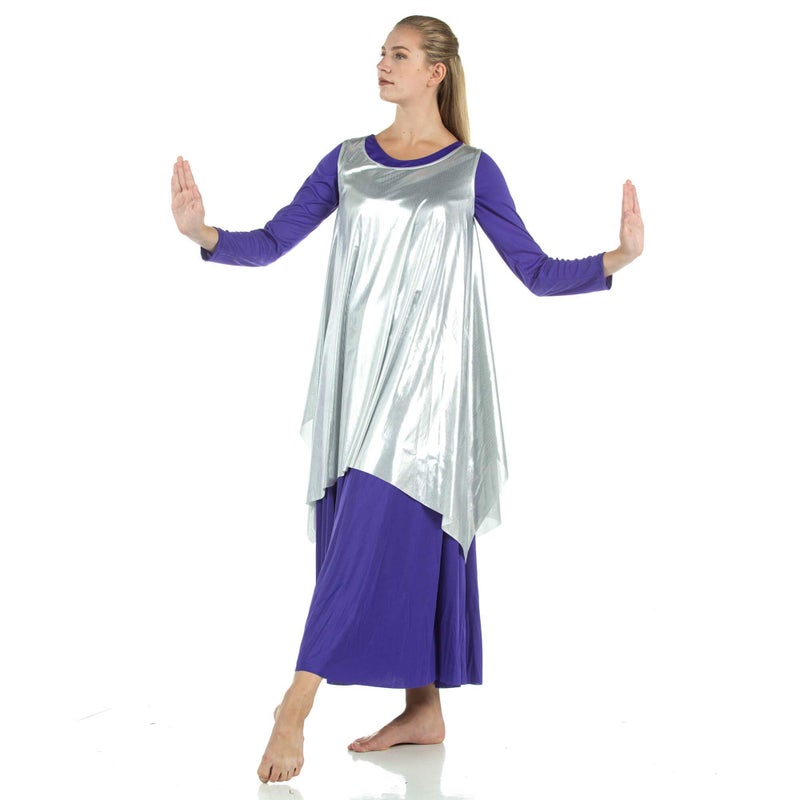 Danzcue Womenâ€™s Celebration of Spirit Dance Drapey Tunic Tank Pullover Praise Dance Tunic for Women, Silver, Large-X-Large - Image 1